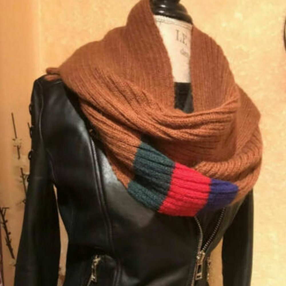Gucci Crazy Lady Knit Scarf Brown Fringe Scarf